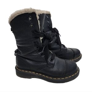 Dr Martens The Original Black Faux Fur High Top Laced Combat Boots Air cushion